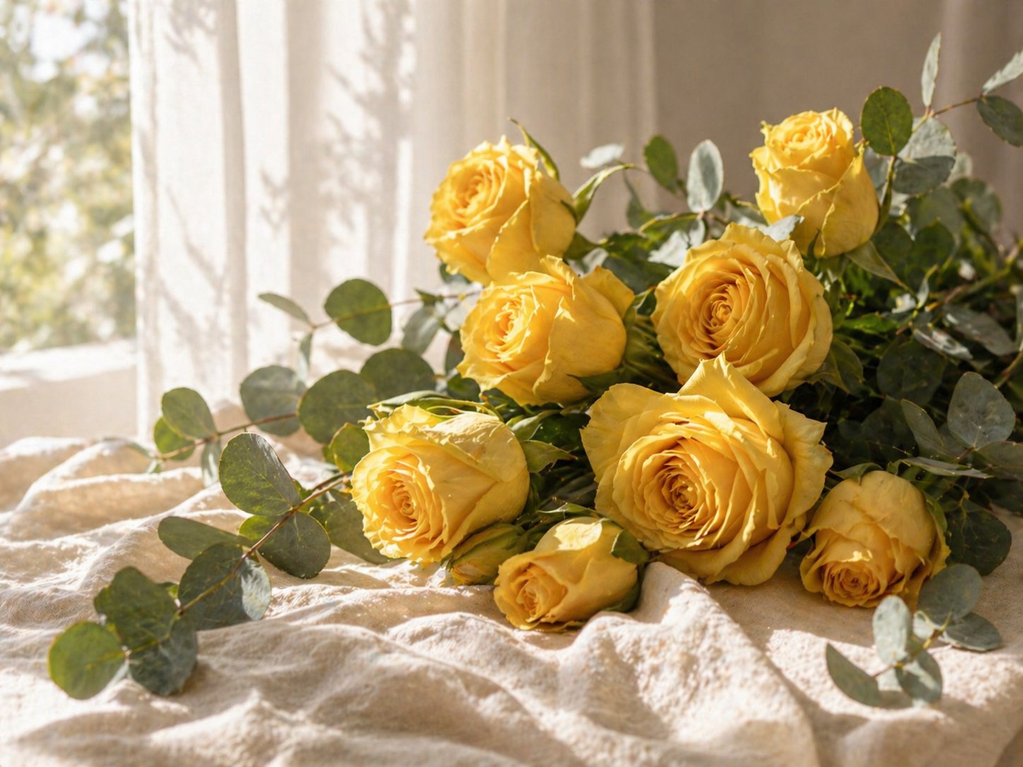 Yellow Roses On Linen